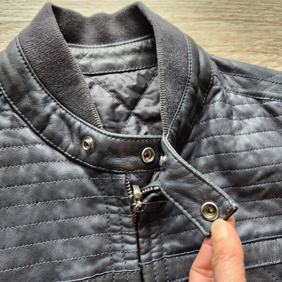 Vintage Diesel Lamb Leather Quilted Reversible Moto Bomber Jacket Black - Picture 7 of 16